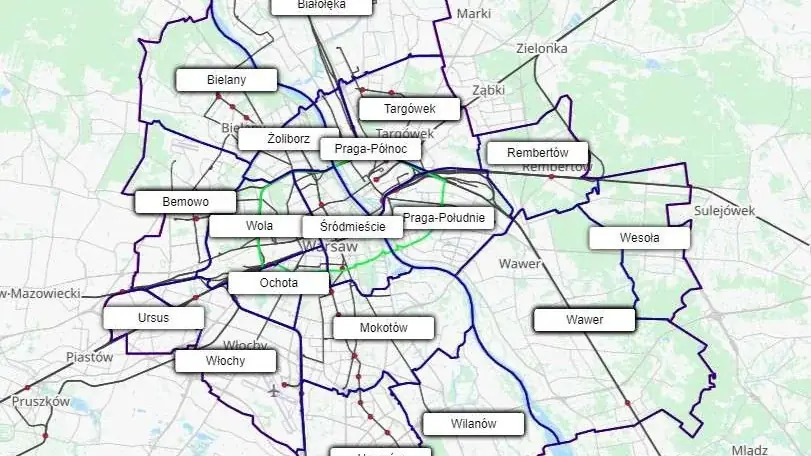 Mapa dzielnic Warszawy – obszar działania serwisu